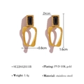 Minimalist geometric earrings in gold stainless steel with black rectangular zircon stone - Black Zirconia Geometric Style (SE22032811B)