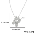 Silver R bubble letter necklace with zircon pavé including size and weight details - Alphabet R Pendant Only (Without Chain)