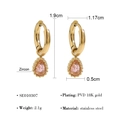 PVD 18K gold plated stainless steel hoop earrings with pink teardrop zircon pendants - Pink Pear Cut Zirconia Pendant (SE010307)