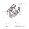 Silver hollow leaf open ring in stainless steel with textured finish and matte surface - Hammered Silver Branch (SR020120-S)