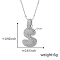 Collana con lettera S a bolla color argento con zirconi e dimensioni dettagliate - S Solo Pendente (Senza Catena) (18) / Argento