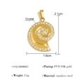 Gold PVD plated stainless steel seashell pendant with white crystals 2.1x1.6cm - Crystal Inlaid Conch Pendant (SAC080005)