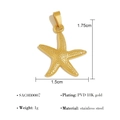 PVD 18K gold plated stainless steel starfish pendant charm for DIY jewelry - Grain Texture Starfish Pendant (SAC080007)