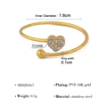 18K gold plated stainless steel open ring with crystal heart and metal bead - Heart Design (SR020167)