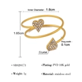 Dubbellaagse 18K vergulde roestvrijstalen hartring met fonkelende kristallen steentjes - Hartvormige Open Ring (SR020171)