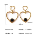 Orecchini vintage a doppio cuore placcati oro 18K con pietra nera e texture martellata - Acciaio Inossidabile/Pietra Nera