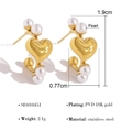 PVD 18K goud vergulde roestvrijstalen hart oorbellen met witte parels, 1.9cm - Hartstijl met kunstmatige parels (SE010451)