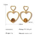 Orecchini vintage a cuore in oro 18K con pietra occhio di tigre e finitura testurizzata - Acciaio Inossidabile/Occhio di Tigre / Giallo-Marrone (Occhio di Tigre)