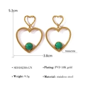 Orecchini a doppio cuore placcati oro 18K con pietra malachite naturale in acciaio inossidabile - Acciaio Inossidabile/Malachite