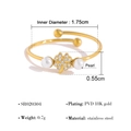 18K gold plated stainless steel open ring with two pearls and a clover charm - Clover and Pearl Style (SR020304)
