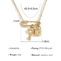 PVD 18K gold plated stainless steel necklace with crystal safety pin and lock charms - Gold Pin Lock Key Style (SN030194)