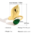 Irregular 18K gold plated stainless steel ring with a green pear-shaped zircon stone - Irregular Emerald Zirconia Open Ring (SR020338)