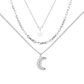 Dettaglio della collana a strati argento con ciondolo a stella e luna martellata - Stile Multistrato Stella Luna (N875-Color Acciaio)
