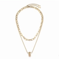 Détails d'un collier doré double couche avec maillons ovales épais et chaîne à billes - Style Tonneau Double Couche Industriel (N889-Or)