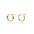 Detailed view of circular geometric stud earrings with polished light gold finish - Round Style (E406-Gold)