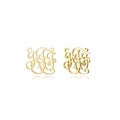 Detailansicht goldener, kunstvoll durchbrochener Buchstaben-Ohrstecker mit Metallglanz - Gold-F