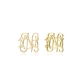 Detailansicht kunstvoller goldener Monogramm-Ohrstecker mit poliertem Finish - Gold-N