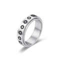 Anello rotante in acciaio inossidabile lucido con margherite nere su sfondo bianco - US 7 / Motivo a Margherita (R365-SI)
