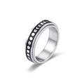 Anello rotante in acciaio inossidabile con motivo fasi lunari inciso su sfondo bianco - US 7 / Fase Lunare (R367-SI)