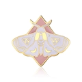 Detailed macro view of moth enamel brooch with triquetra and crescent symbols in soft lavender - Lilac Pink Moth Pattern (CL36)