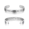 10mm brushed stainless steel cuff bracelet with bird silhouette and engraved mother quote - Mother and Daughter Quote with Bird Pattern (B1769)