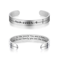 Silver 10mm C-shaped bracelet with bird pattern and Mother's Day engraving inside - To The World You are a Mom Quote (B1770)