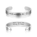 Silver stainless steel 10mm cuff bracelet with birds and Mom's House engraving - Mom's House Will Always Be Home Quote (B1771)
