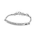 Silbernes Armband mit gravierter Platte, gedrehter Seilkette und kleinem Herzanhänger - Tante (B1072) / Stahlfarben