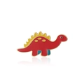 Detail of a red enamel dinosaur pin with yellow back fins and a polished gold metal edge - Red Cartoon Dinosaur (CL43)