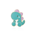 Detailed macro view of a cute mint green cartoon dinosaur enamel pin with purple fins - Mint Green Sitting Dinosaur (CL50)