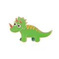 Close-up of green triceratops enamel pin with yellow stripes on a white background - Bright Green Cartoon Triceratops (CL51)