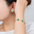 Parure de bijoux en acier inoxydable doré 18K avec cœurs en malachite verte pour femme - Ensemble Bracelet Boucles d'Oreilles Cœur Or Vert