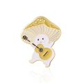 Detailed close-up of a cartoon mushroom enamel pin with a guitar and gold metal plating - Yellow Guitar Mushroom Pattern (CL56)