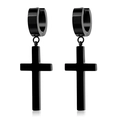 Klassische schwarze Edelstahl Creolen mit Kreuzanhänger für Damen und Herren - Schwarze Kreuz Ohrringe
