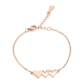 Rose gold triple heart link bracelet in stainless steel with polished and hollow charms - B897 Triple Heart / Rose Gold