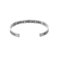 Silver stainless steel cuff bangle with double arrows and internal sentiment engraving - Silver