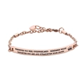 Rose gold titanium bracelet with engraved curved plate and small heart pendant charm - Daughter (B1040) / Rose Gold