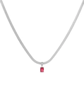 Collana a catena serpente argentata con pendente rettangolare in pietra rubino - Catena serpente / Argento/Zirconia Rossa
