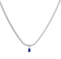 Collana a catena serpente argento con ciondolo rettangolare in zircone blu - Catena serpente / Argento/Zirconia Blu