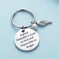 Llavero para profesor en acero de titanio con ala de ángel, perla y mensaje grabado - Estilo A Great Teacher (K141) / Plateado