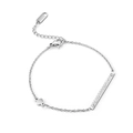 Silver stainless steel chain bracelet with a sparkling bar pendant and clover charm - Silver