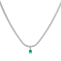 Collana a catena piatta argento con pendente in zircone rettangolare verde smeraldo - Catena serpente / Argento Pietra Verde