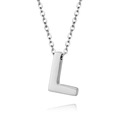Polierte Edelstahlkette in Silber mit einem 3D-Buchstaben-L-Anhänger an einer feinen Kette - Silber Buchstabe L