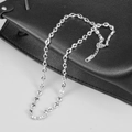 Polished silver stainless steel coffee bean link necklace with K18 engraved tag - Necklace / Silver