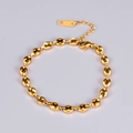 Minimalist 18K gold plated coffee bean link bracelet for women with adjustable chain - Bracelet / Gold