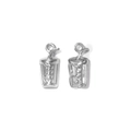 Close-up of two stainless steel soda cup charms with straw and engraved wavy lines - Silver Drink Cup Style (TZ-TP2195-01)