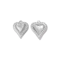Detalle de colgantes de corazón en acero inoxidable con textura de sol y borde de cuentas - Plateado-1.6cmx2cm / Estilo con Cuentas y Textura Radiante (TP2183-01)