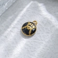 Vintage round stainless steel drop earrings with black enamel and gold mapping patterns - Black Round Enamel Style (TZ-TP0992-02-black)