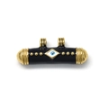 Black enamel evil eye cylinder pendant with gold accents and dots on white background - Black Evil Eye Cylindrical Style (TZ-TP1014-02-black)