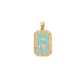 Detail of a rectangular gold pendant featuring a light blue crown and heart with crystals - Blue Crown Heart Style (TZ-TP0618-02)